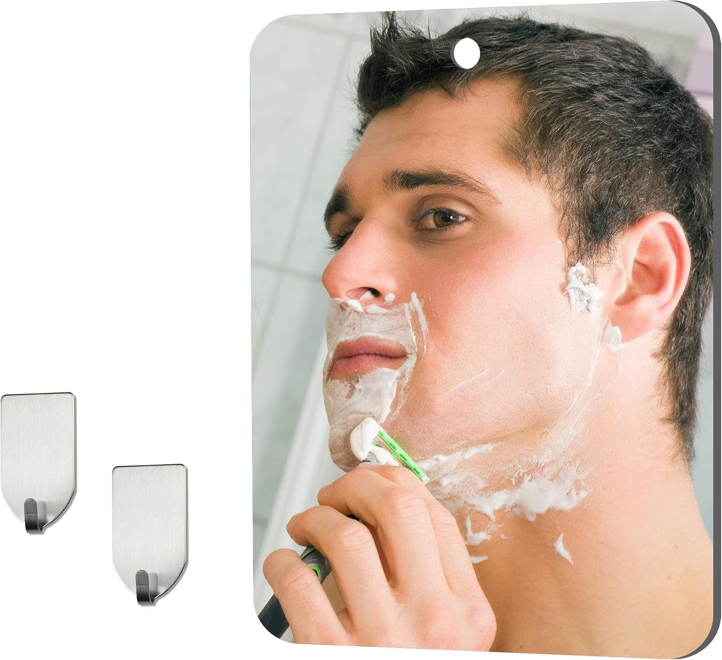 Shatterproof Shower Mirror Fogless for Shaving(Medium 8x6 inch), Unbreakable Deluxe Plexiglass Makeup Mirror with 2 Hooks, Locker Mirrors for Shower, Shower Mirror Fogless, Portable Handheld Camping