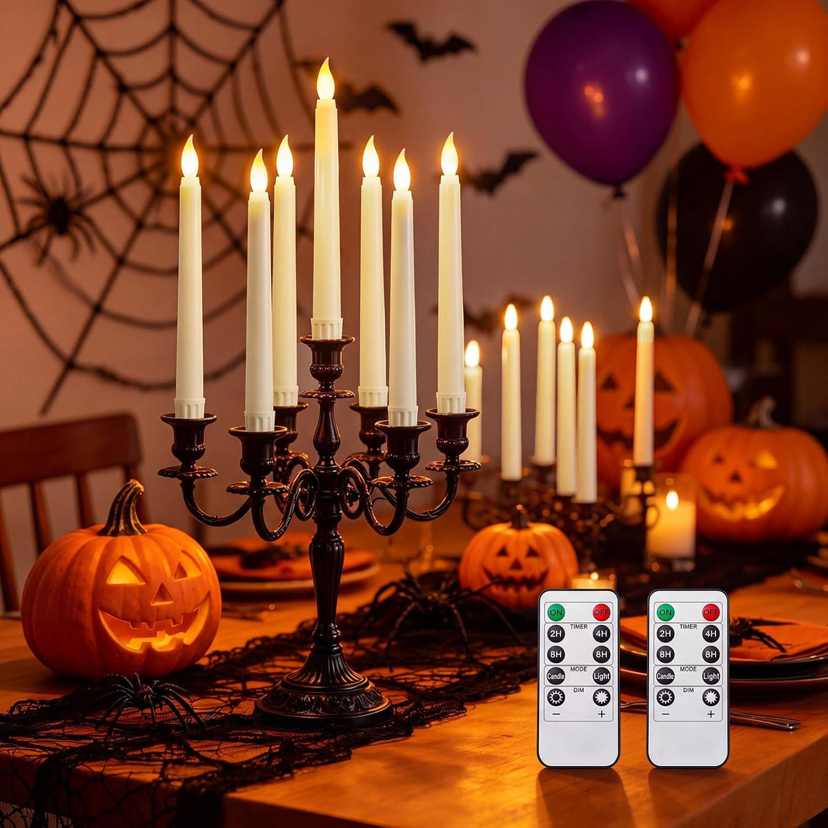 Tuanse 24pcs 11" LED Flameless Taper Battery Candles for Halloween, Ivory