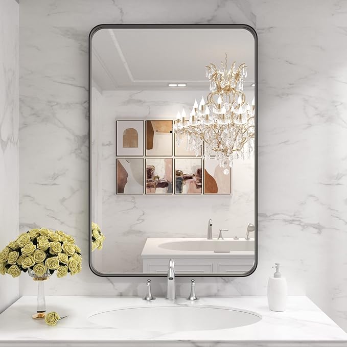 LOAAO 28X36 Inch Black Metal Framed Bathroom Mirror - Image 6