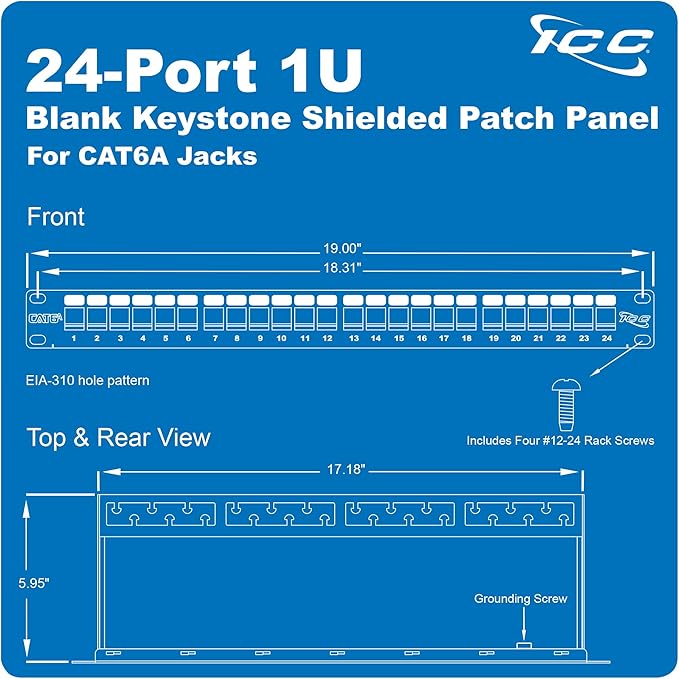 ICC 24-Port CAT6A Keystone Shielded 1U Patch Panel - Image 7