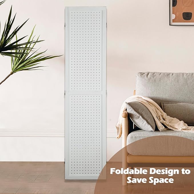 ECOMEX 6 Panel Room Divider, 5.6Ft Pegboard Display Wooden Room Divider Folding - Image 8