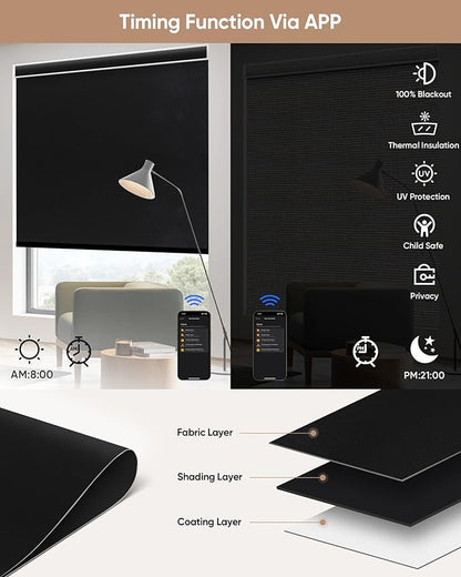 Kincmo Motorized Blinds with Remote, 100% Blackout Motorized Roller Shades Work - Image 4