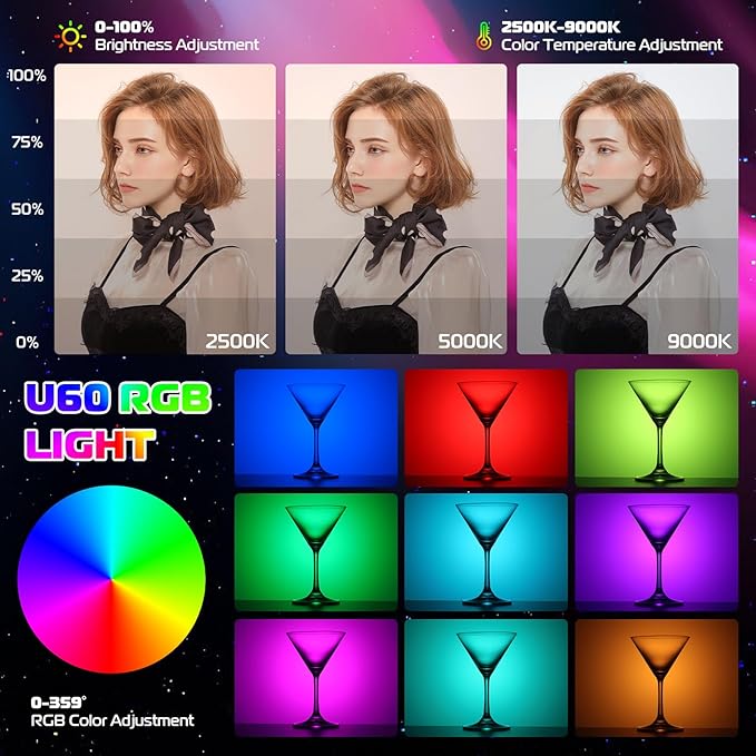 ULANZI U60 RGB Video Lights White LED Camera Light 360° Full Color Portable - Image 2