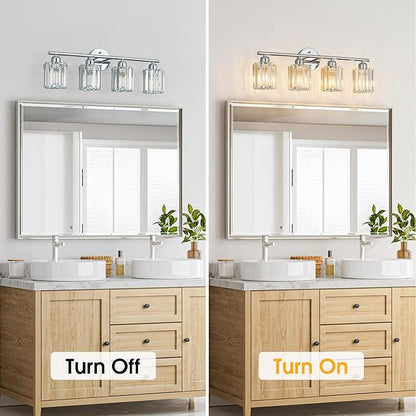 FDPBY Modern 4 Light Crystal Vanity Light, Chrome Vertical Bathroom Light - Image 6