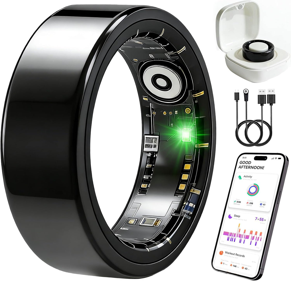 smart ring fitness tracker, heart rate monitor, sleep, main product view