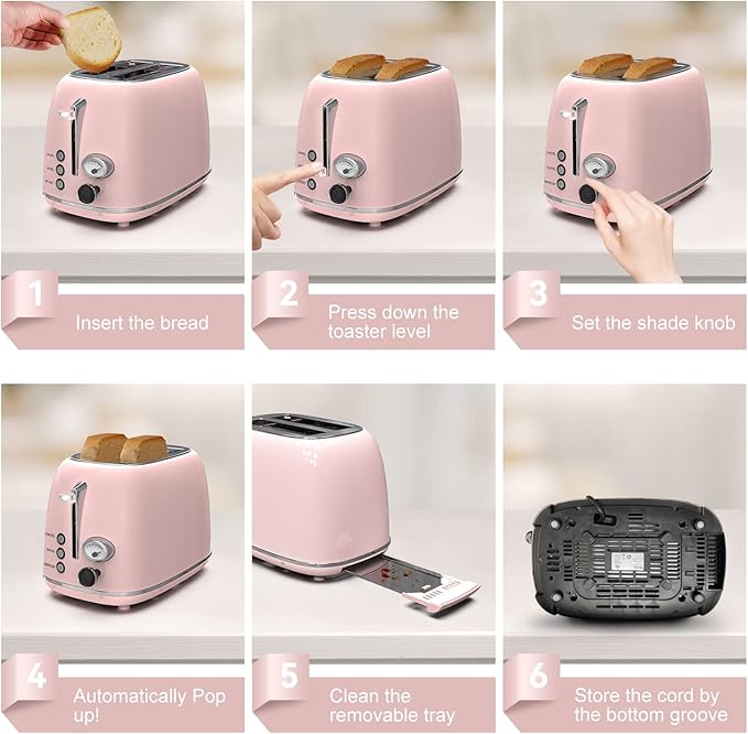 Toaster 2 slice, Retro Stainless Steel Toaster - Image 5