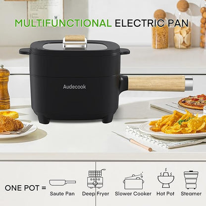 Audecook Hot Pot Electric 2L, Cermic Glaze Non-Stick Frying Pan 8 Inch - Image 3