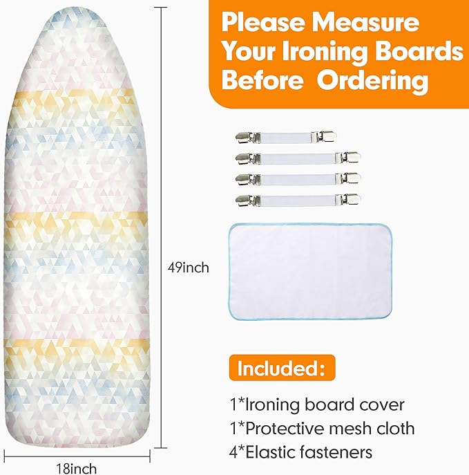 Ironing Board Cover and Pad, 18x49 Extra Wide Thick Iron Padding, Scorch & - Image 6