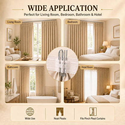 90PCS Stainless Steel Curtain Pleat Hooks,Drapery Hook and Pin for Pleated Drapes 4 Prongs Pinch Pleat Hook Clips,Traverse Pleater 4 End Curtain Hangers for Window Door Bathroom Curtain