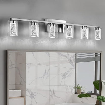 SADENICEL 6 Light Brushed Nickel Bathroom Light Fixtures, LED Vanity Lights by SADENICEL