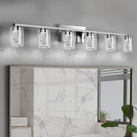 SADENICEL 6 Light Brushed Nickel Bathroom Light Fixtures, LED Vanity Lights by SADENICEL