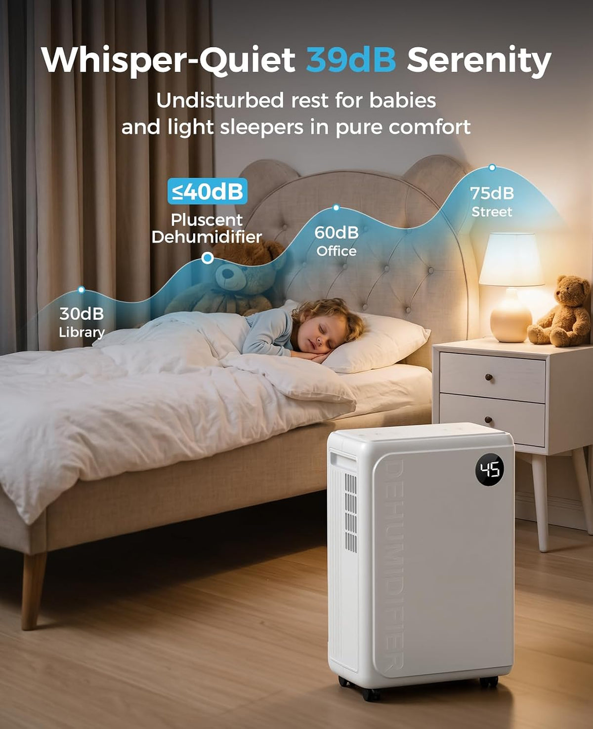 32 pint dehumidifier for basement and home, 2600 on a desk or shelf