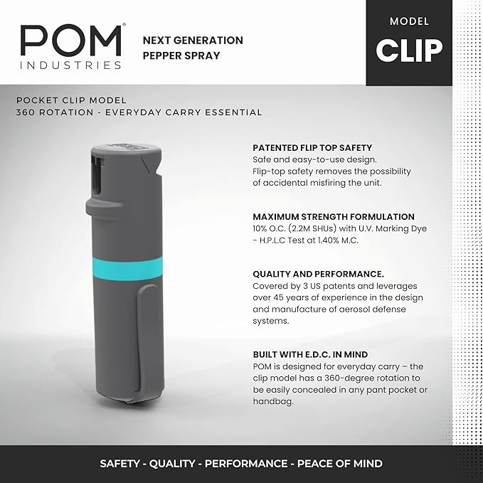 POM Pepper Spray Pocket Clip, Quick Flip Top Safety, Maximum Strength OC Formula - Image 2