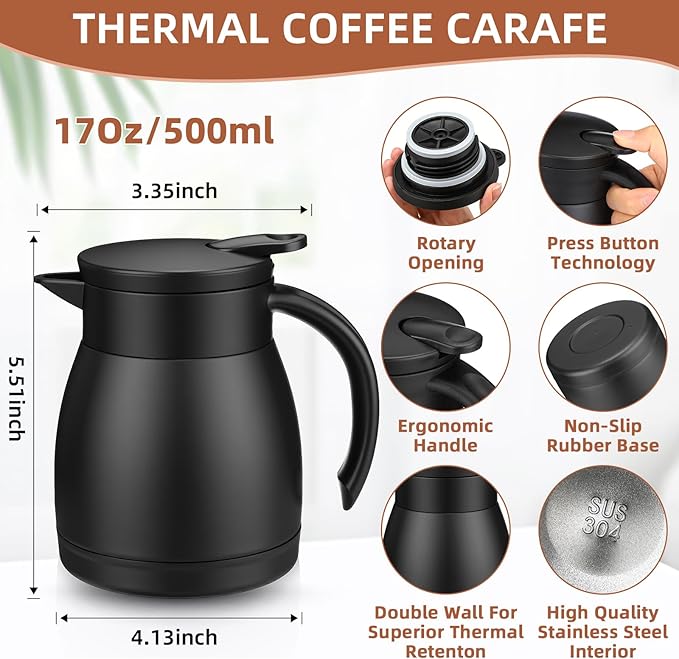 Norme 2 Pcs Thermal Coffee Carafe Insulated Stainless Steel Coffee Carafe - Image 2
