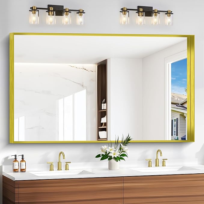 Gold Bathroom Mirror, 36x60 Inch Rectangular Deep Frame Mirror, Large Wall by Unknown