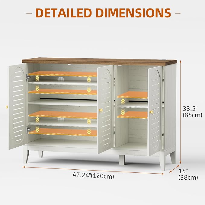 Vlsrka Shoe Cabinet with 3 Doors, Narrow Wooden Shoe Cabinet, Outdoor Hidden - Image 2