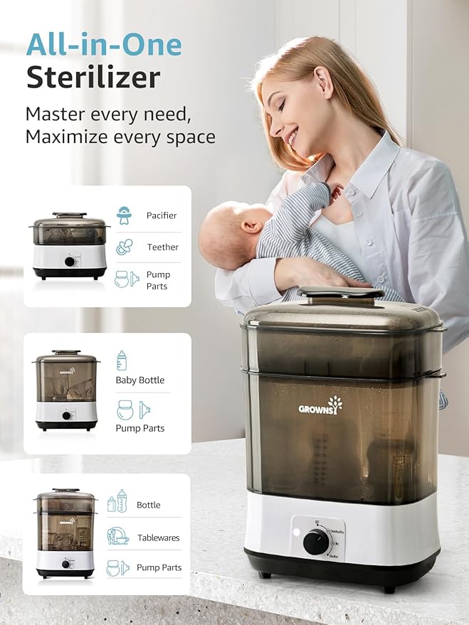 Grownsy Adjustable 4 in 1 Large Bottle Sterilizer and Dryer, 8 Bottles Capacity - Image 3