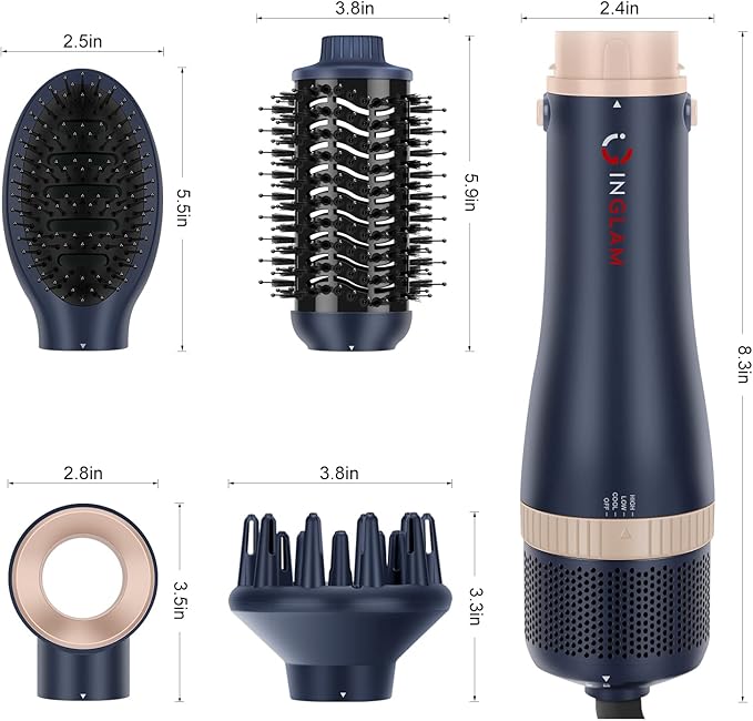 Hair Dryer Brush Set, IG INGLAM 4 in 1 Blowout Brush, Negative Ion Detachable - Image 6