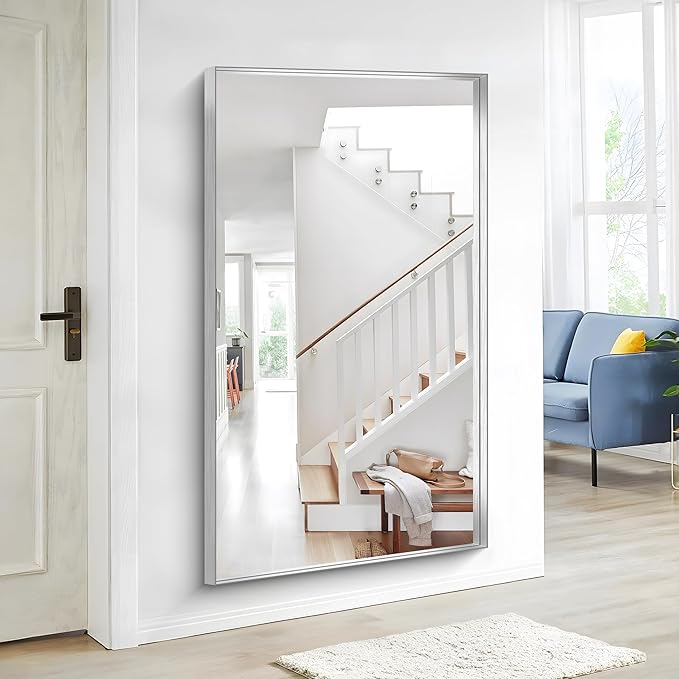 Silver Bathroom Mirror, 36x60 Inch Rectangular Deep Frame Mirror, Large Wall - Image 5
