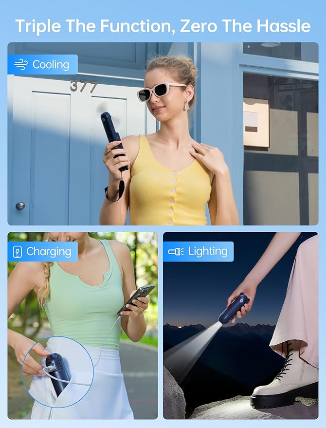 JISULIFE Handheld Mini Fan, 3 IN 1 USB Rechargeable Portable Fan - Image 2