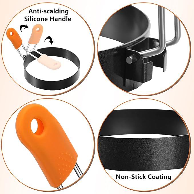 Patelai 6 Pcs Professional Egg Ring Pancake Ring Set Stainless Steel Fried Egg - Image 3