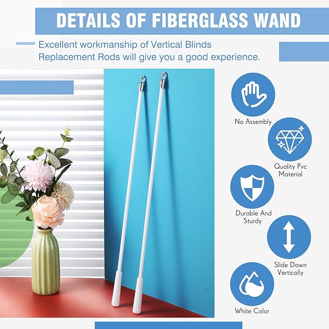 Bokon 2 Pieces White Fiberglass Blind Wand Vertical Blinds Stick Replacement - Image 3