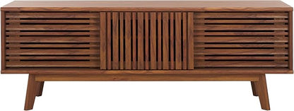 SAFAVIEH ESMA TV Stand for up to 65" Flatscreen – Walnut Brown, Sliding Doors by SAFAVIEH