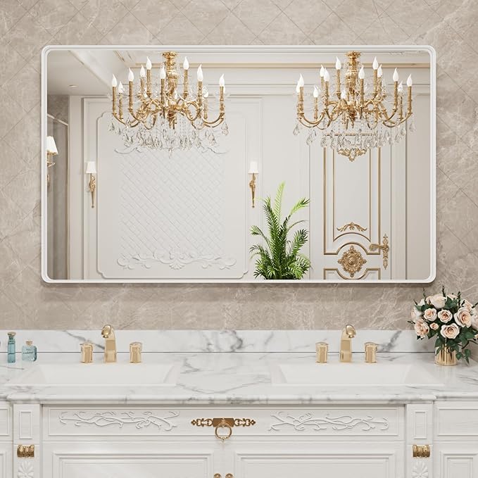 LOAAO 50x30 Inch White Metal Framed Bathroom Mirror - Image 8