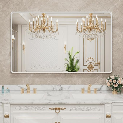 LOAAO 50x30 Inch White Metal Framed Bathroom Mirror - Image 8