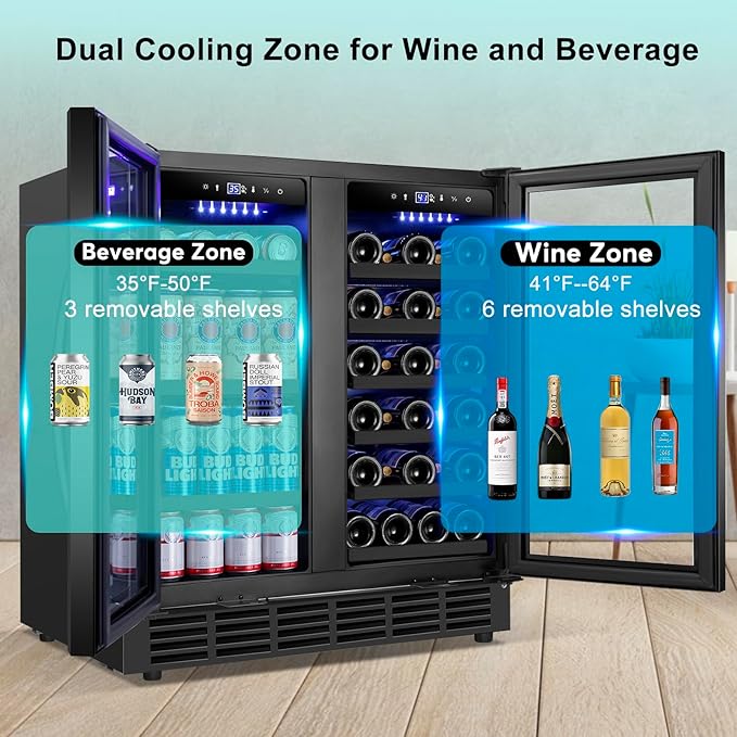 30'' Wine and Beverage Refrigerator, Upgrade Dual Zone Wine Cooler, 30 Inch - Image 2