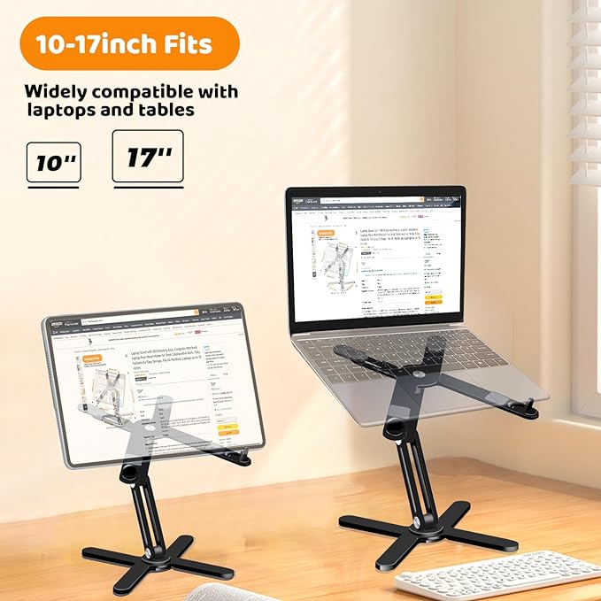 Laptop Stand with 360 Rotating Base, Computer Notebook Laptop Riser Metal Holder - Image 3