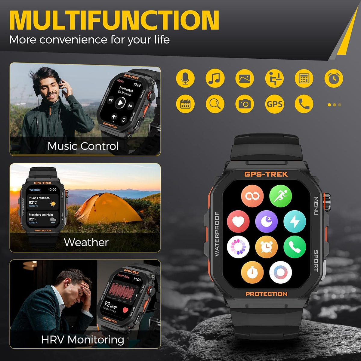 military smart watches for men built-in gps with on a desk or shelf