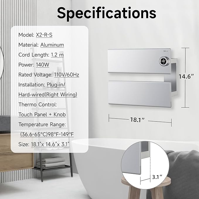 P&Bhusri Electric Heated Towel Rack, Fast Heating and Drying - Image 6