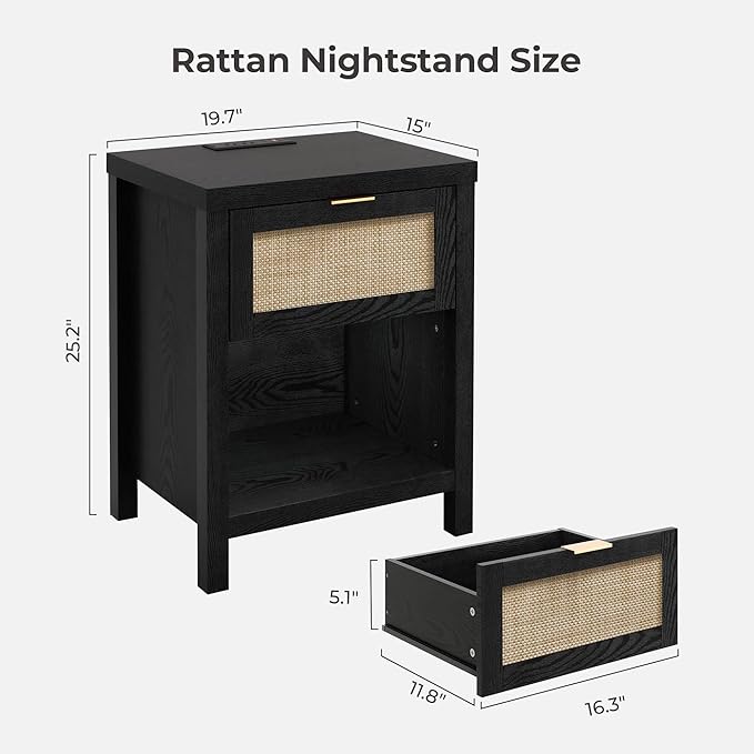 SICOTAS Black Nightstands Set of 2 - Image 3