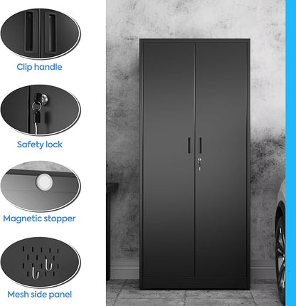 SUXXAN Broom Closet Storage Cabinet 71.4"x 33.9"x16.9", Metal Cleaning Cabinets - Image 5