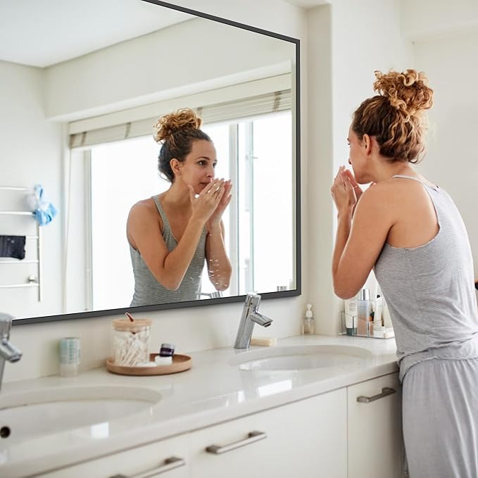 Black Bathroom Mirror for Wall, 30x50 Inch Rectangle Mirrors - Image 2