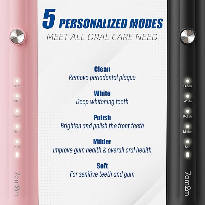 7AM2M Rechargeable Sonic Electric Toothbrush 2 Pack, Soft Toothbrushes - Image 2
