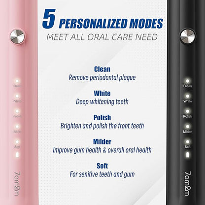 7AM2M Rechargeable Sonic Electric Toothbrush 2 Pack, Soft Toothbrushes - Image 2