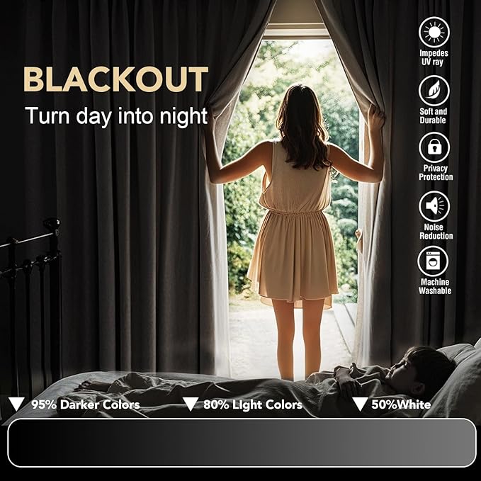 H.VERSAILTEX Black Blackout Curtain Blinds Kitchen Curtains Energy Smart - Image 3