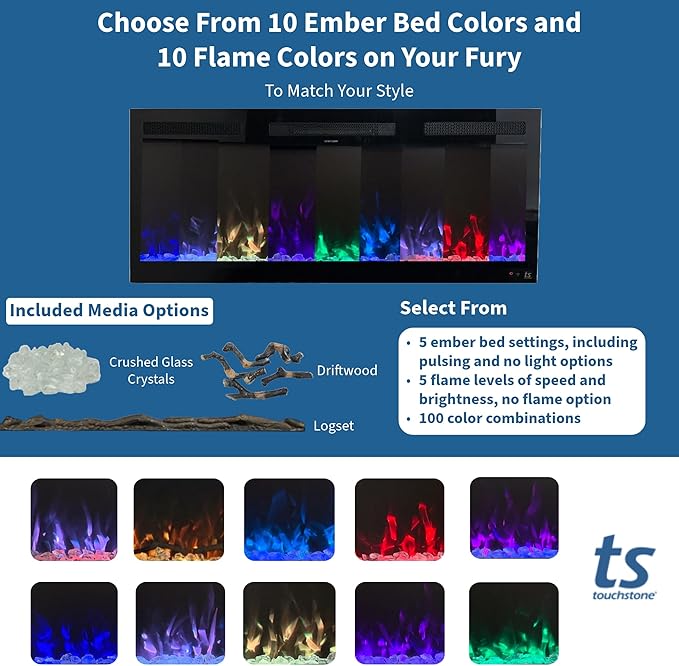 Touchstone Smart Electric Fireplace-The Fury 50" Wide- 4.5" Thin in Wall - Image 6