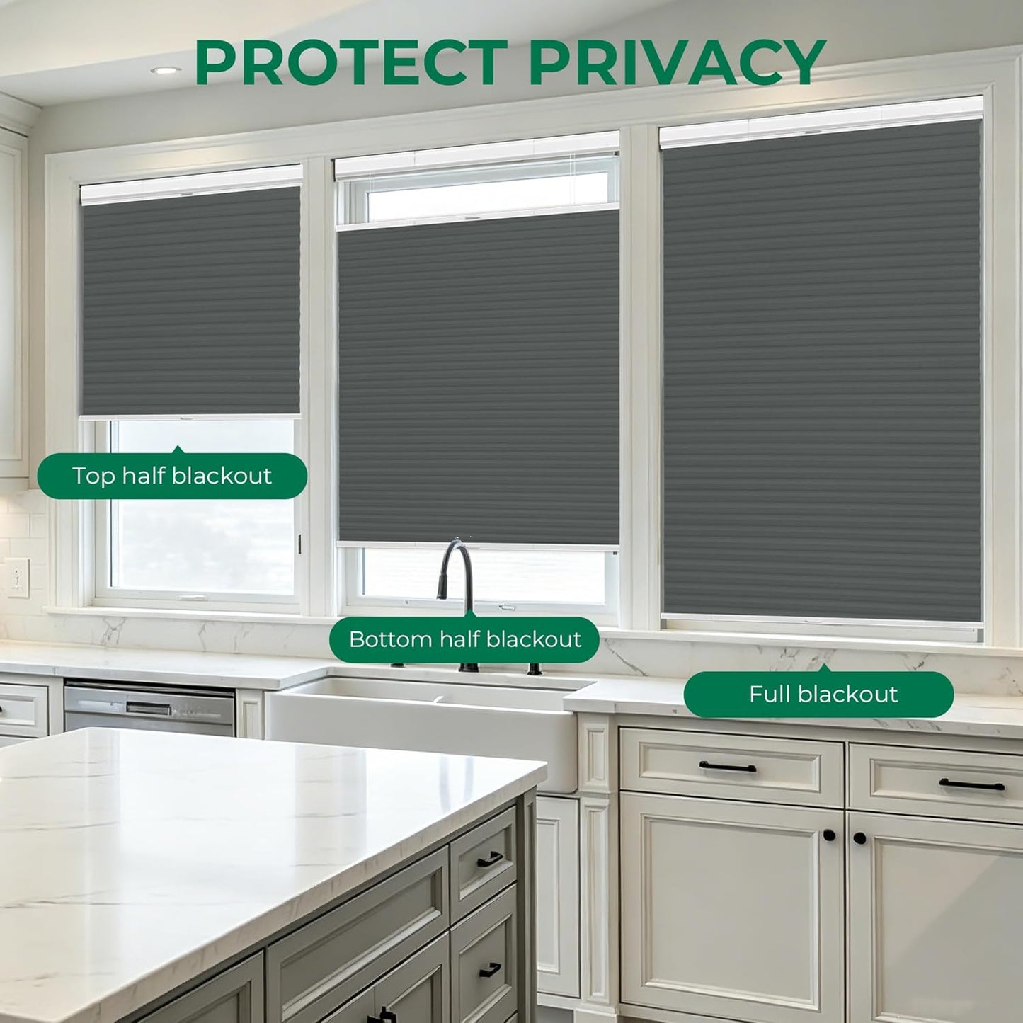 Allesin Top Down Bottom Up Cordless Cellular Shades,Thermal Insulation Honeycomb Blinds for Indoor Windows,Blackout (Dark Gray-no Drill,31.5"x64")