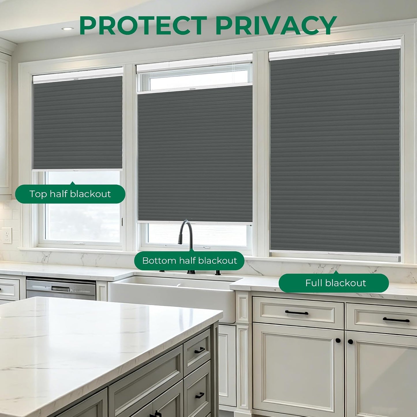 Allesin Top Down Bottom Up Cordless Cellular Shades,Thermal Insulation Honeycomb Blinds for Indoor Windows,Blackout (Dark Gray-no Drill,34.5"x64")