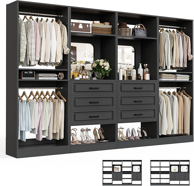 Unikito Closet System with Drawers, 100” Wood Closet Organizer with Hanging by Unikito
