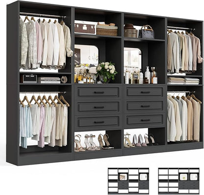 Unikito Closet System with Drawers, 100” Wood Closet Organizer with Hanging by Unikito