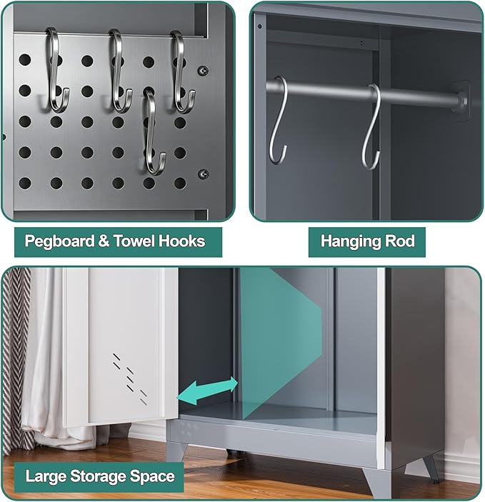 Metal Storage Cabinet with Locking Doors, Broom Closet/Freestanding Bathroom - Image 5