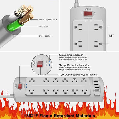 Power Strip, ALESTOR Surge Protector - Image 6