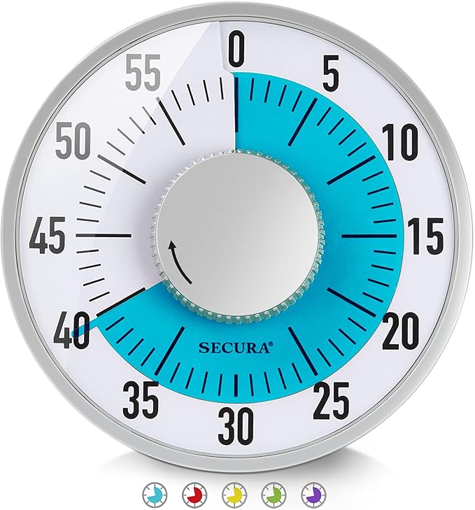 Secura 60-Minute Visual Timer 6-Inch Mechanical Countdown Timers by Secura