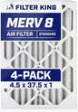 Filter King 4.5x37.5x1 Air Filter | 4-PACK | MERV 8 HVAC Pleated A/C Furnace by FilterKing