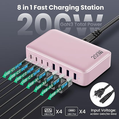 USB C Charger 200W USB C Charger Block, Upgraded GaN III 8-Port Fast Charging - Image 4
