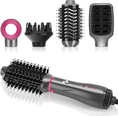 IG INGLAM 4 in 1 Hot Air Brush, Negative Ion Detachable Hair Styler & Volumizer by INGLAM